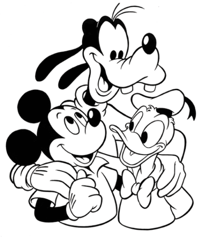 Mickey, Goofy And Donald  Coloring Page